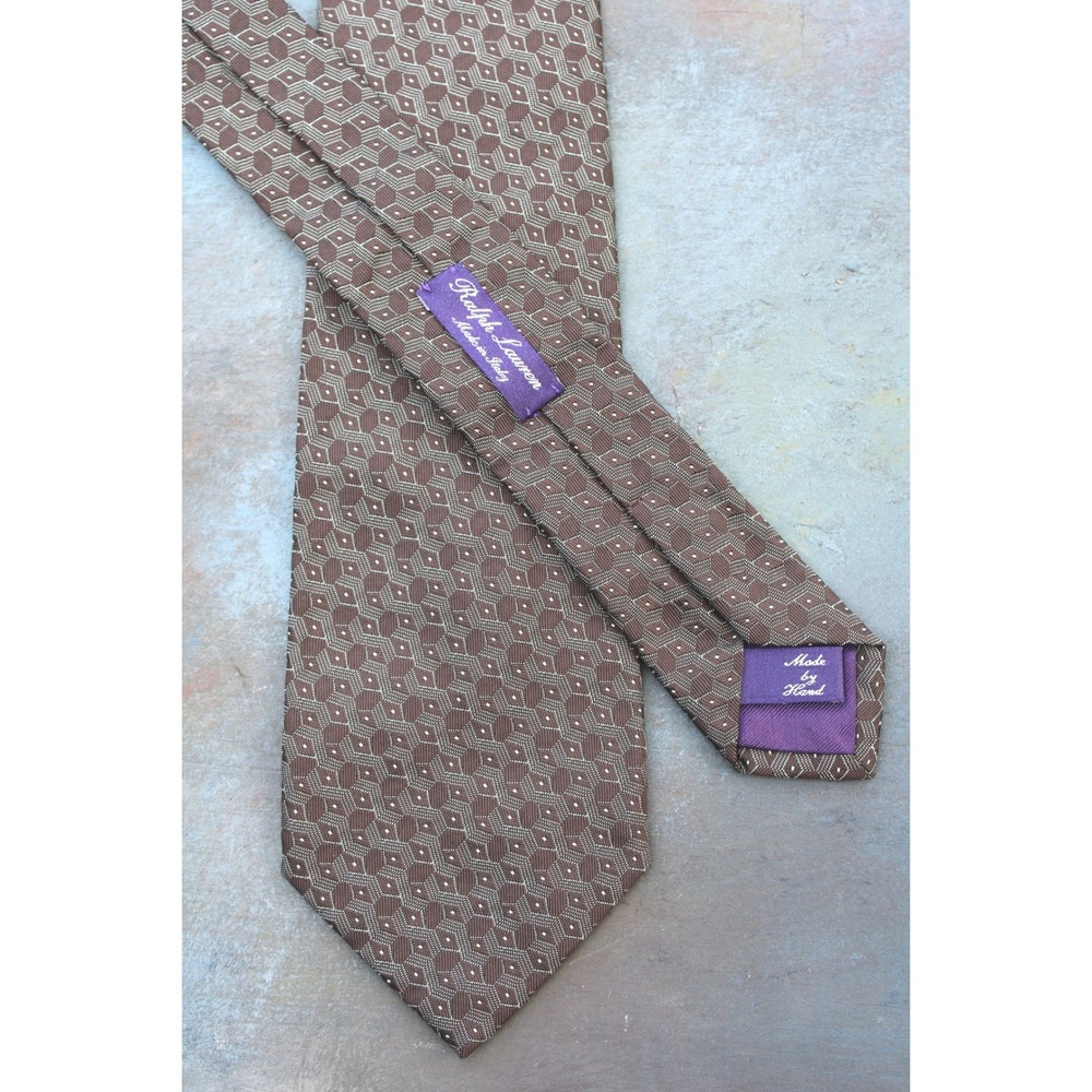 Ralph Lauren Purple Label Brown Geometric Silk Tie Made in Italy Hand Made 3.75"